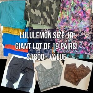 LULULEMON Lot of 19 pairs LEGGINGS Pants Size 18